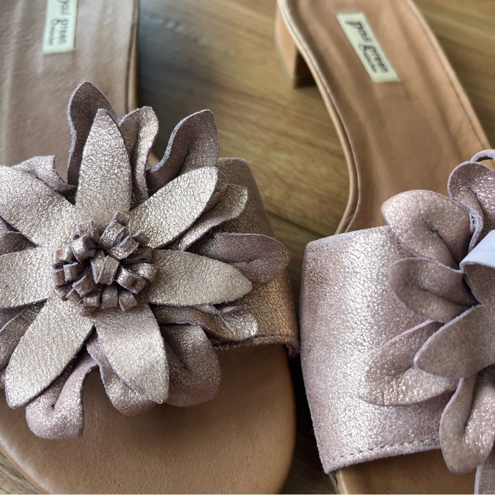 Paul Green Metallic Pink Flower Slide Sandals thongs - Picture 5 of 7